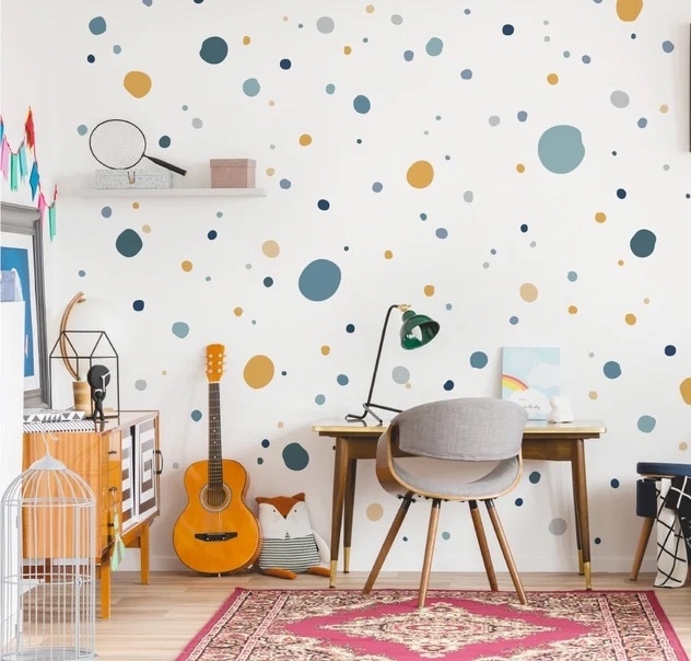 Wallsticker - Dots / Grey Blue Yellow  / 100 pieces
