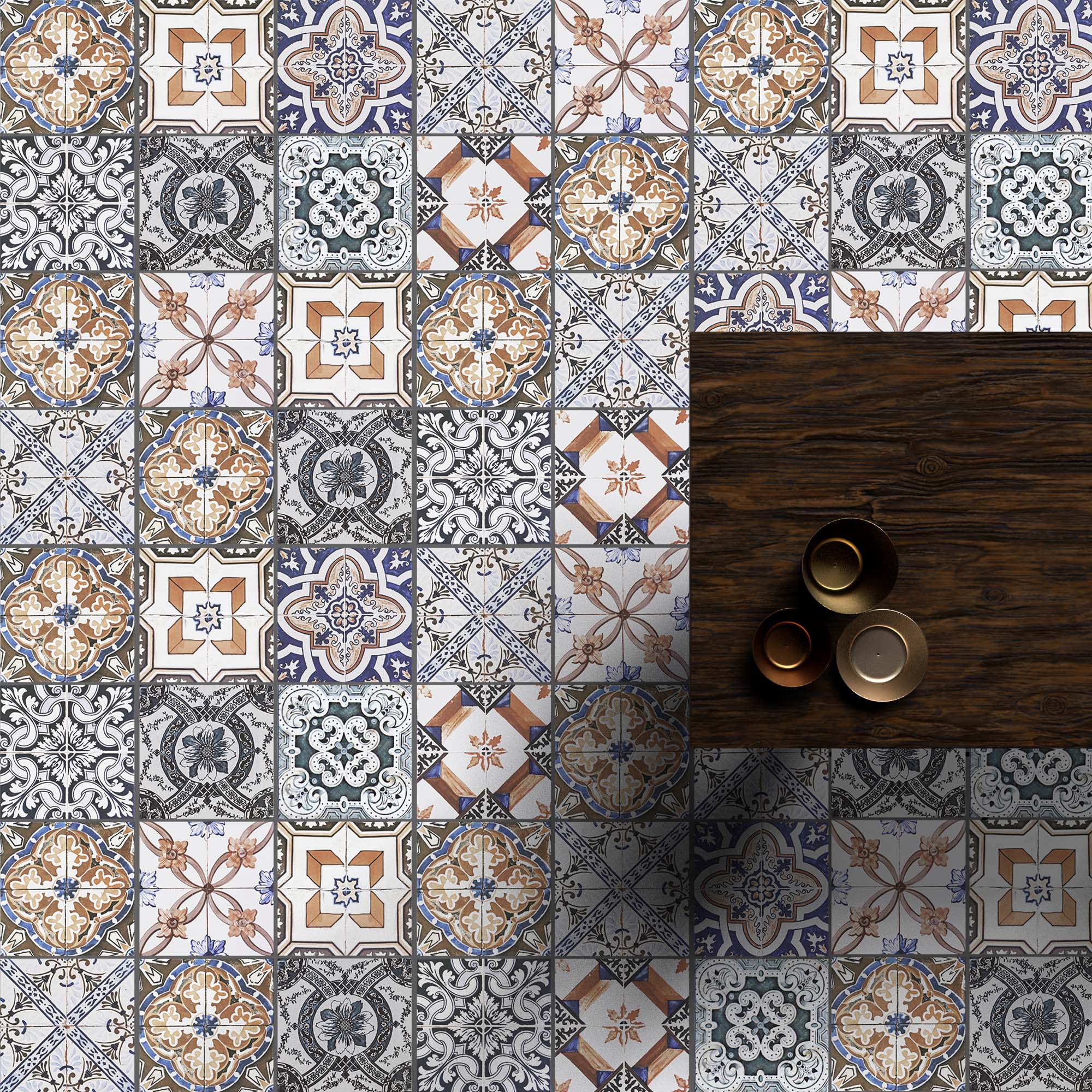 Colorful Geometric Pattern Floor Tiles / 24 pcs