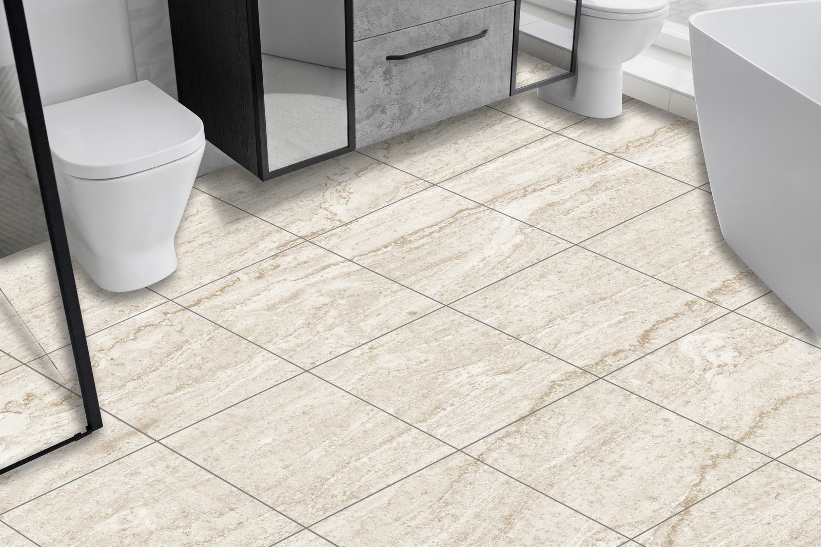 Cream Marble Patterned Floor Tiles / 24 pcs