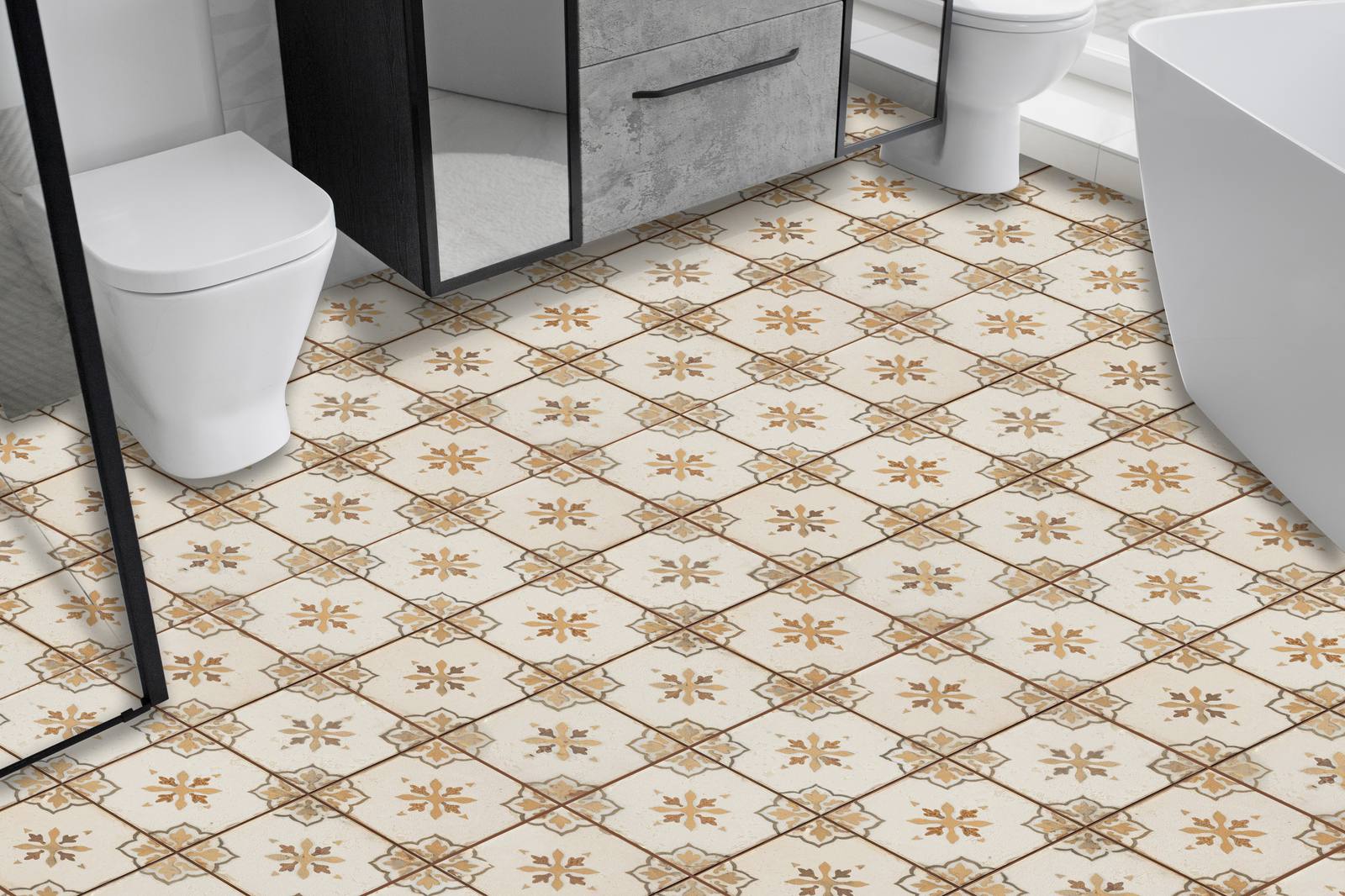 Vintage Patterned Floor Tiles / 24 pcs