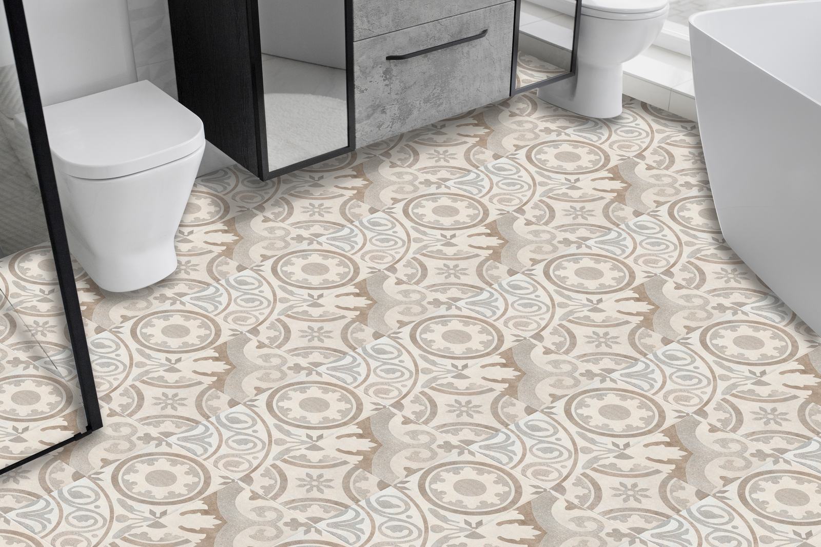 Vintage Geometric Pattern Floor Tiles / 24 pcs