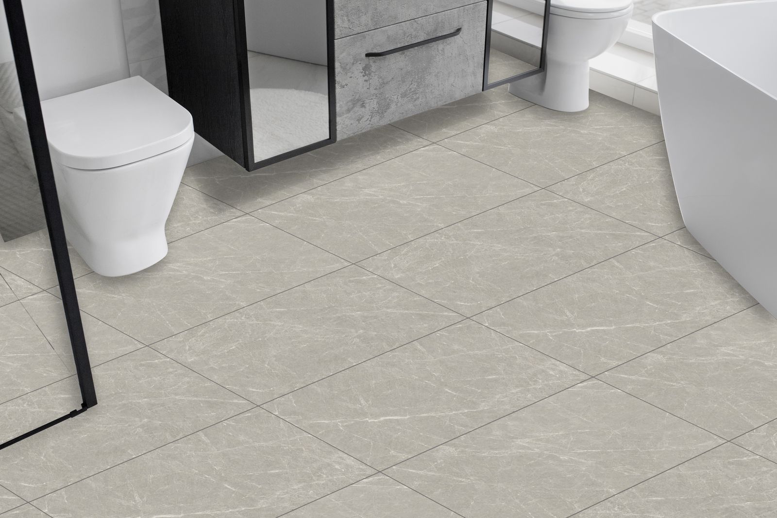 Gray Marble Pattern Floor Tiles / 24 pcs
