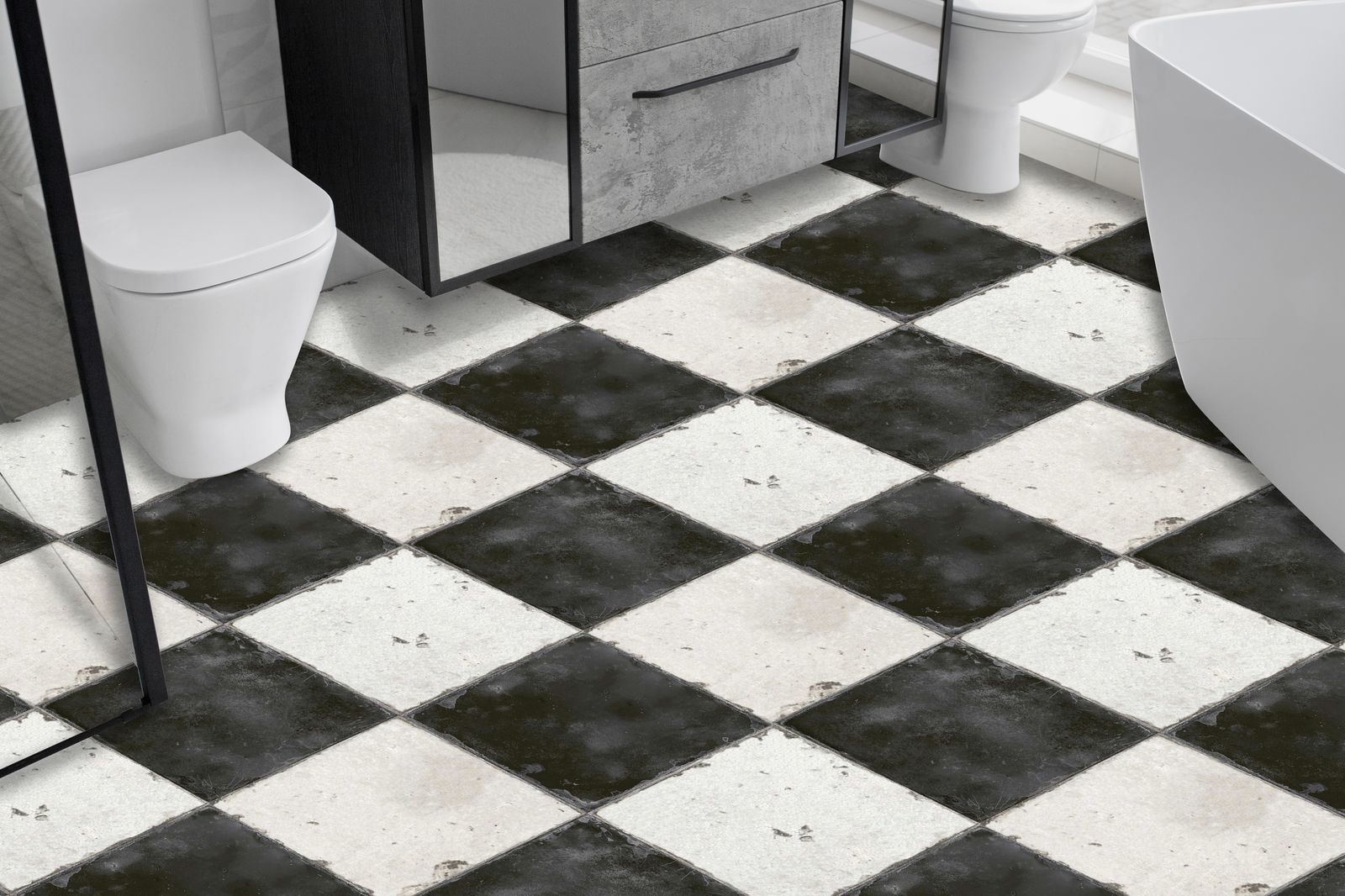 Vintage Checkered Floor Tiles / 24 pcs