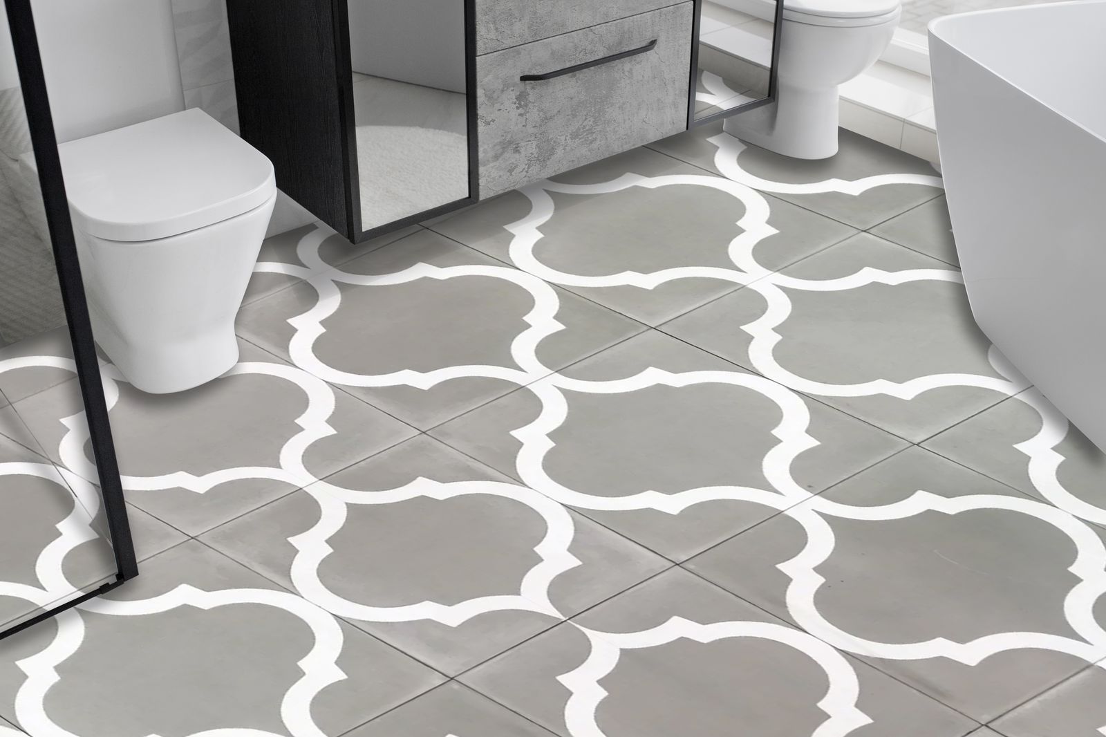 Elegant Grey Pattern Floor Tiles / 24 pcs