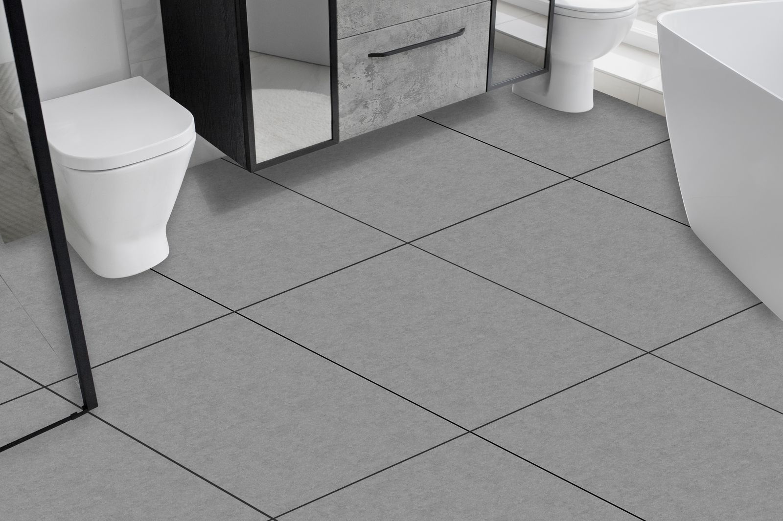 Modern Grey Floor Tiles for Bathroom / 24 pcs