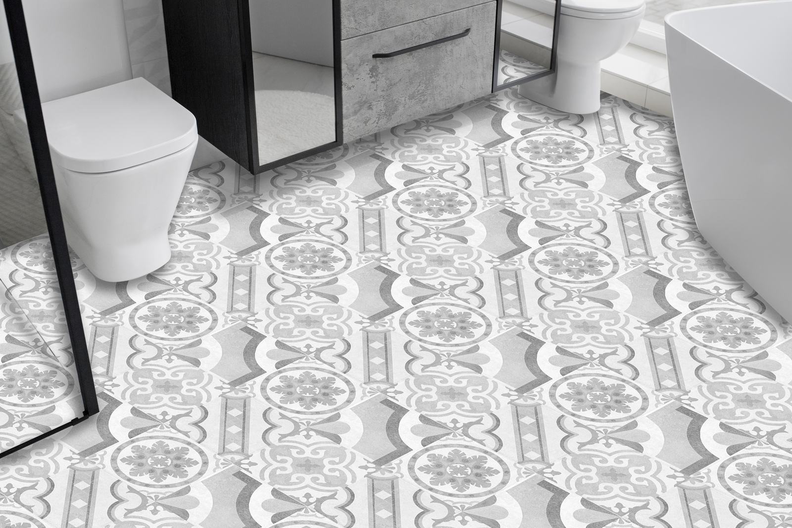 Classic Gray Patterned Floor Tiles / 24 pcs
