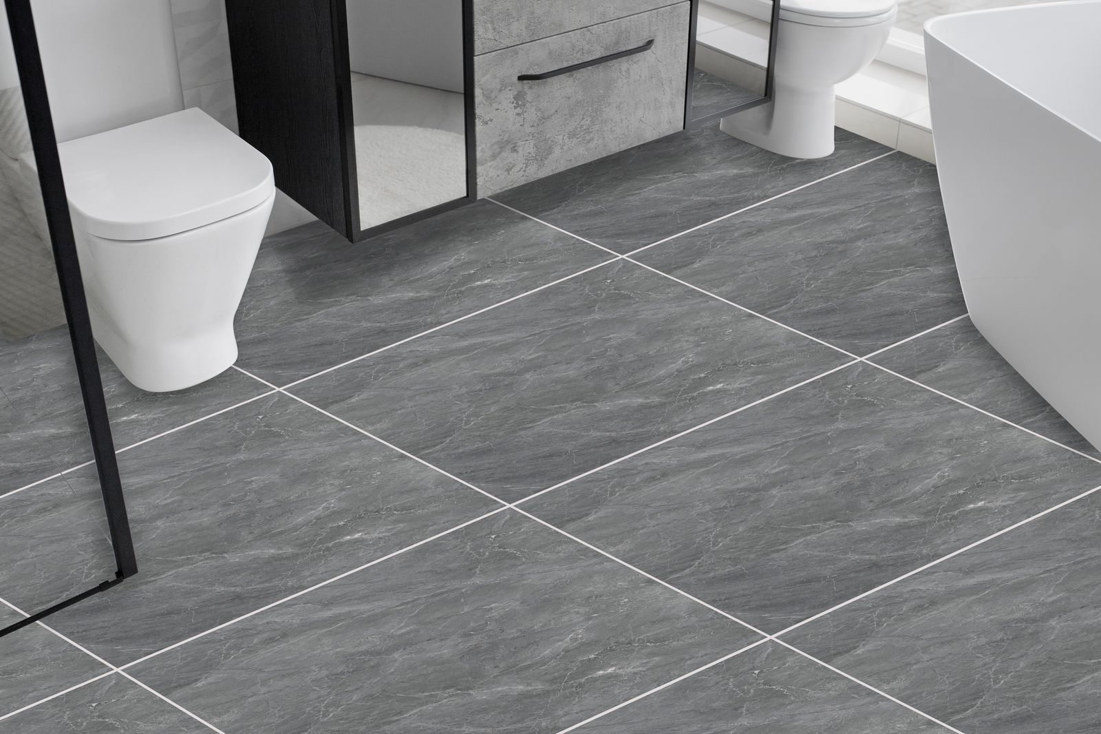 Gray Marble Look Floor Tiles / 24 pcs