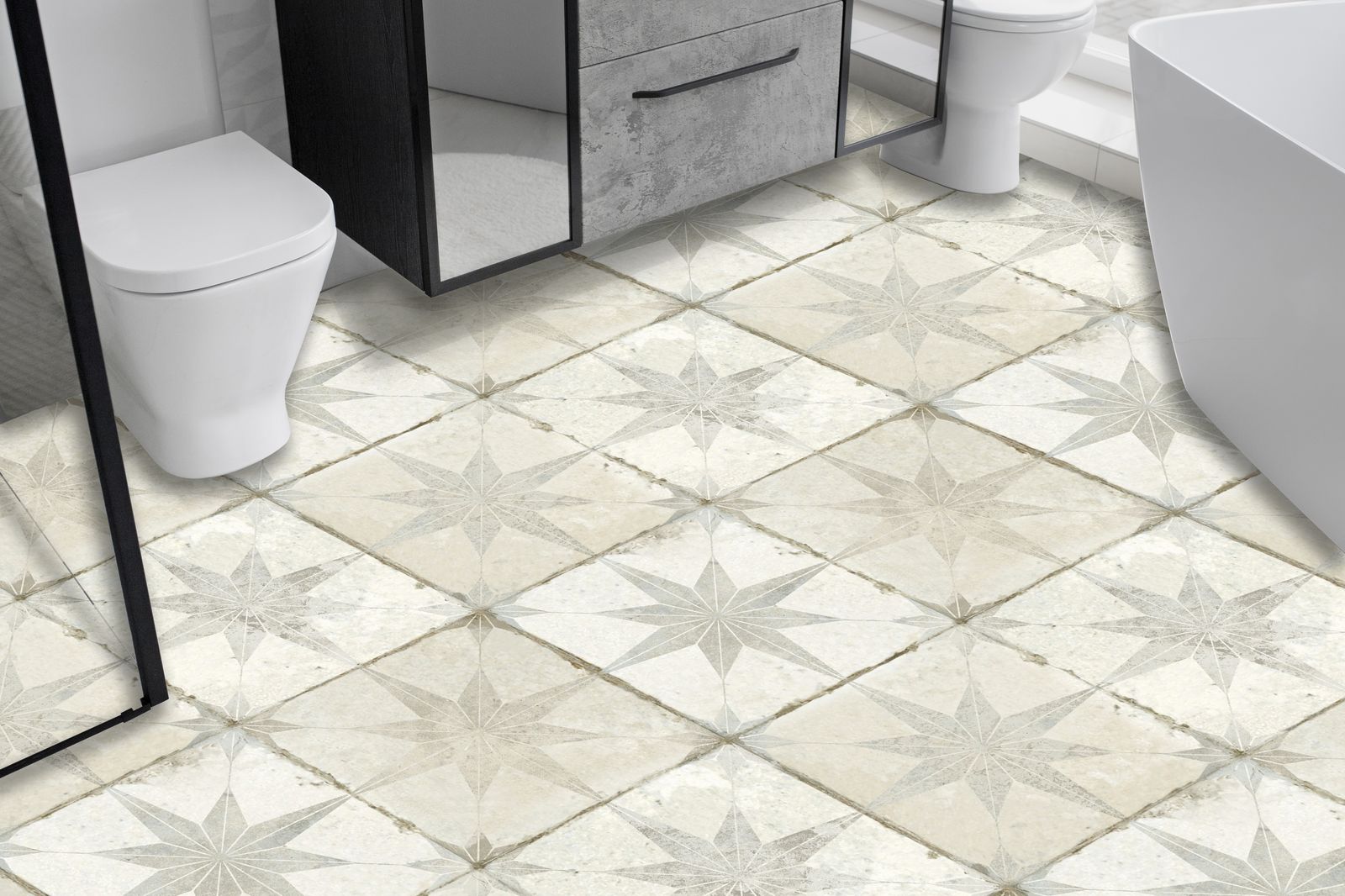 Vintage Star Pattern Floor Tiles / 24 pcs