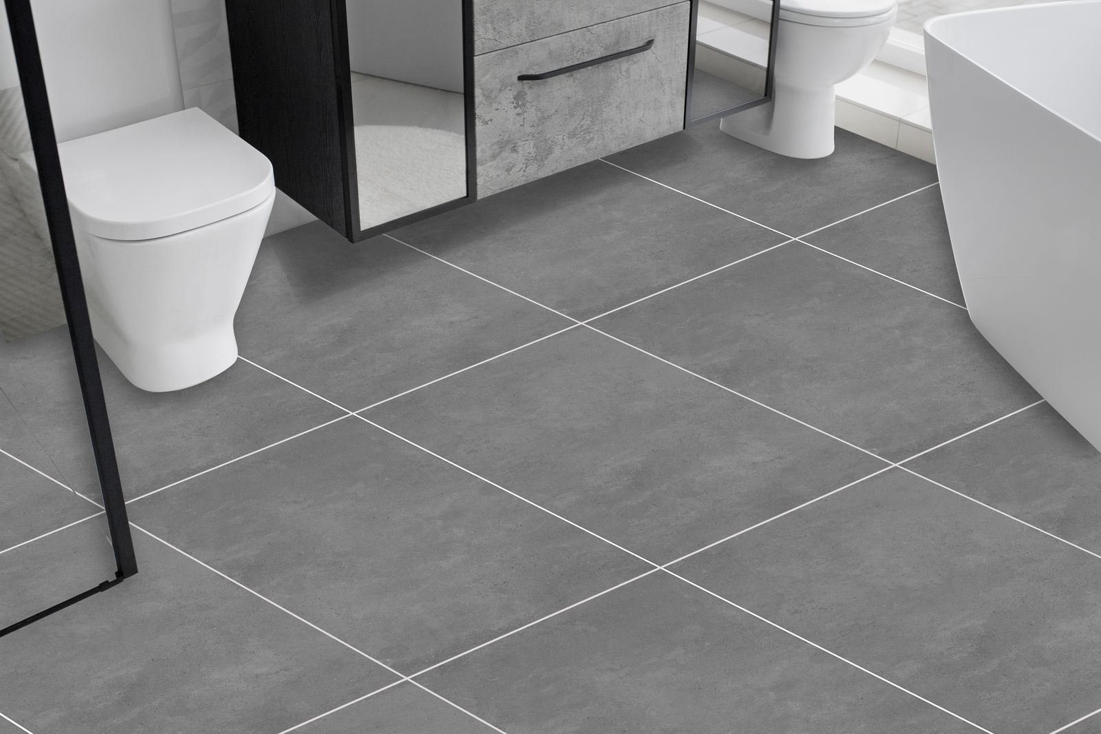 Grey Concrete Look Floor Tiles / 24 pcs