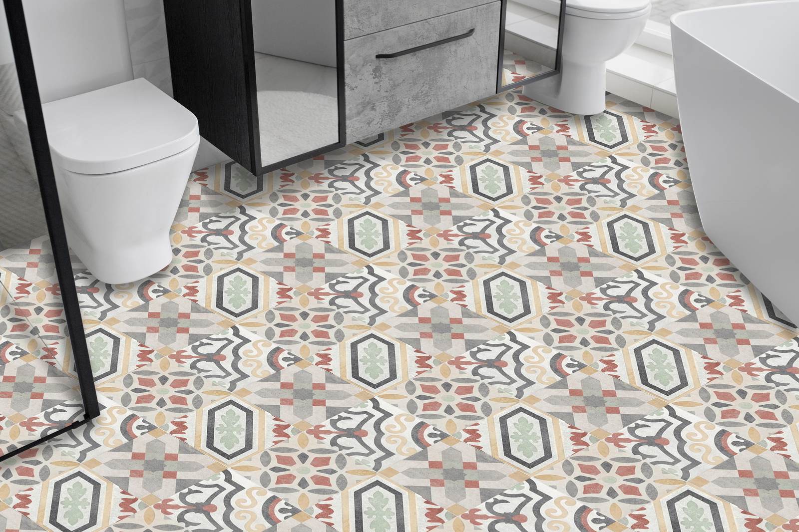 Moroccan Pattern Floor Tiles / 24 pcs