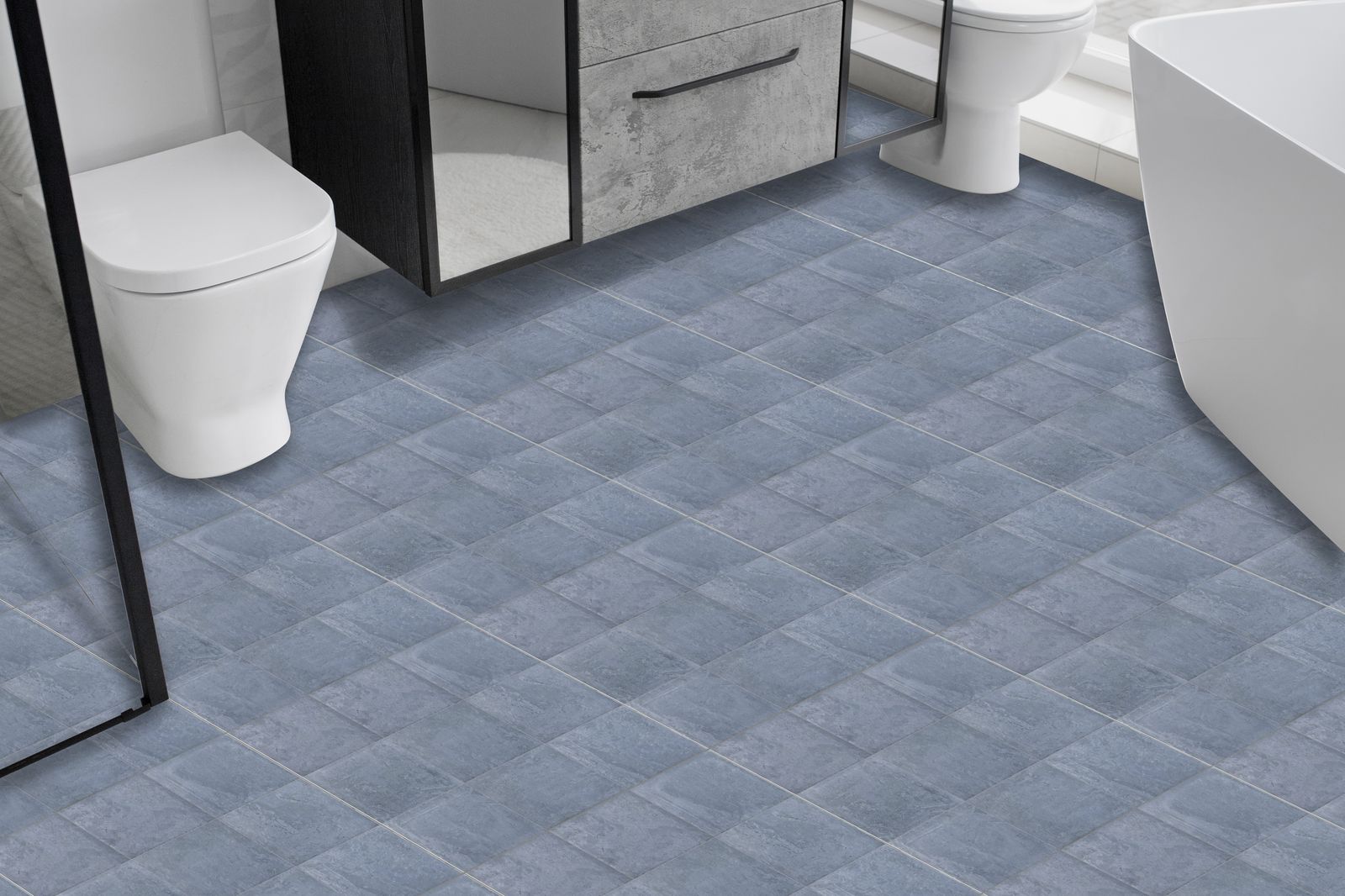 Blue Textured Floor Tiles for Bathroom / 24 pcs