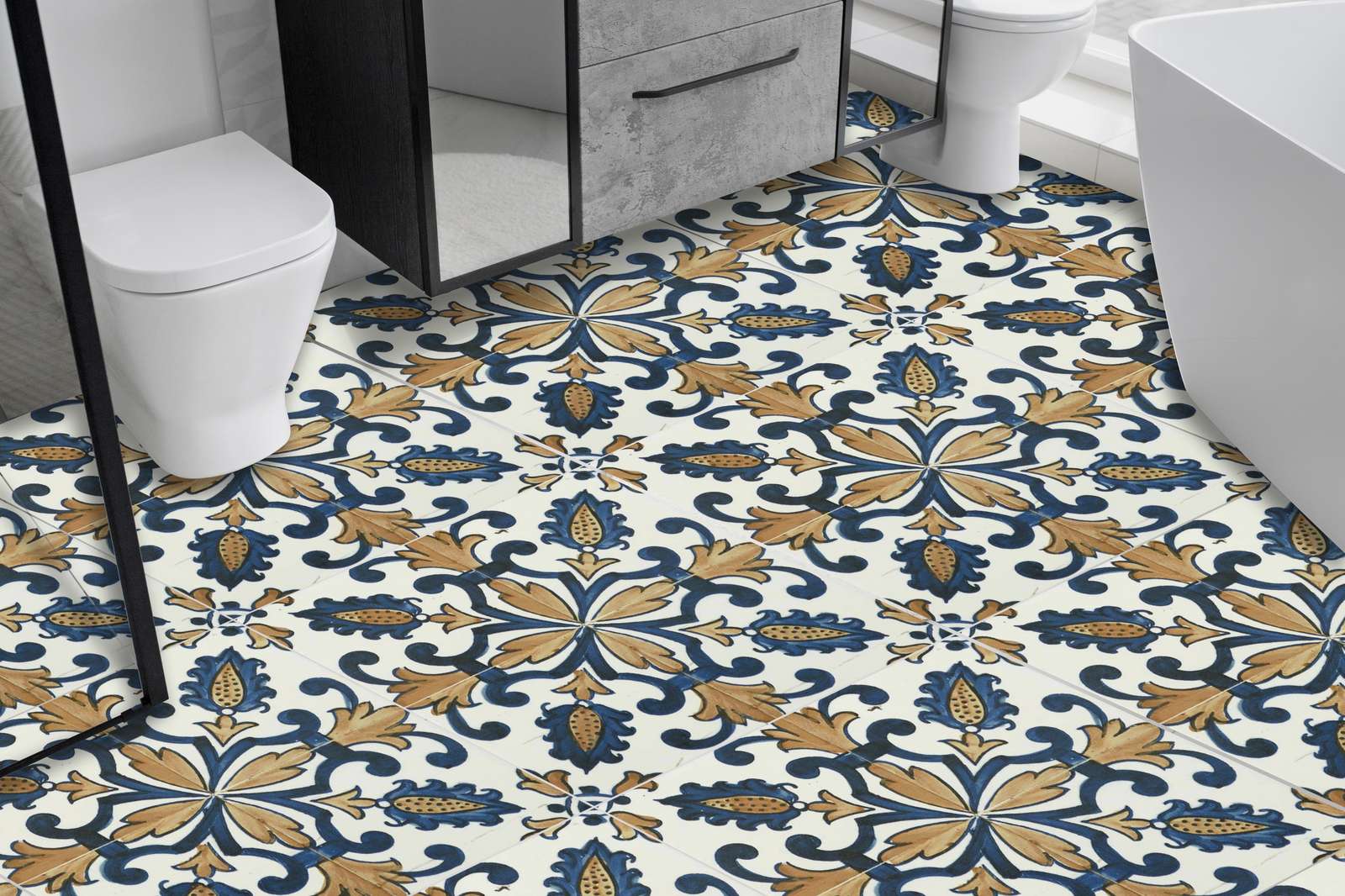 Ornate Pattern Vintage Floor Tiles / 24 pcs