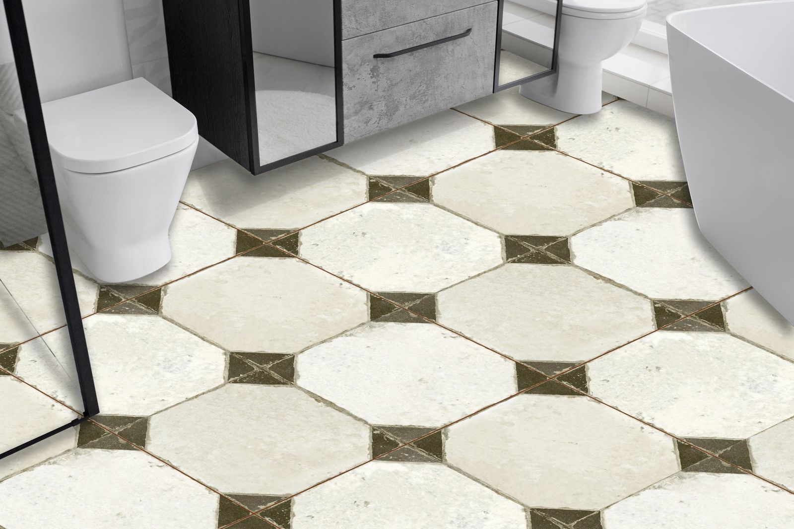 Geometric Patterned Floor Tiles / 24 pcs