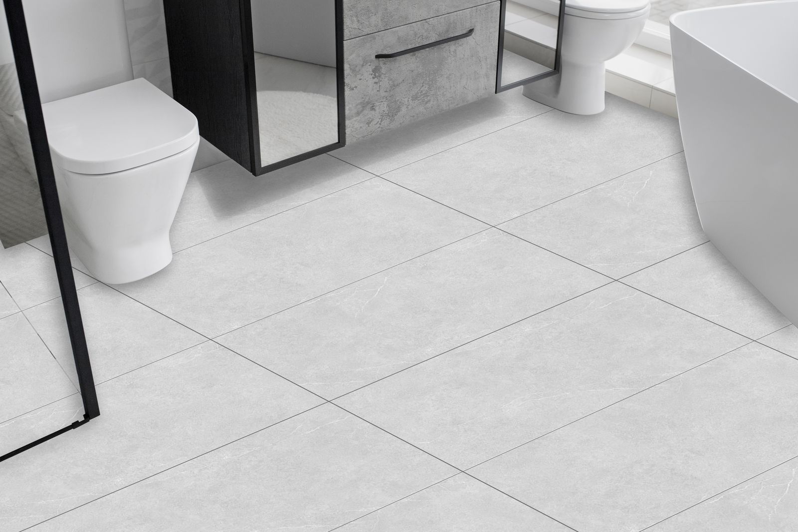Elegant Grey Bathroom Floor Tiles / 24 pcs