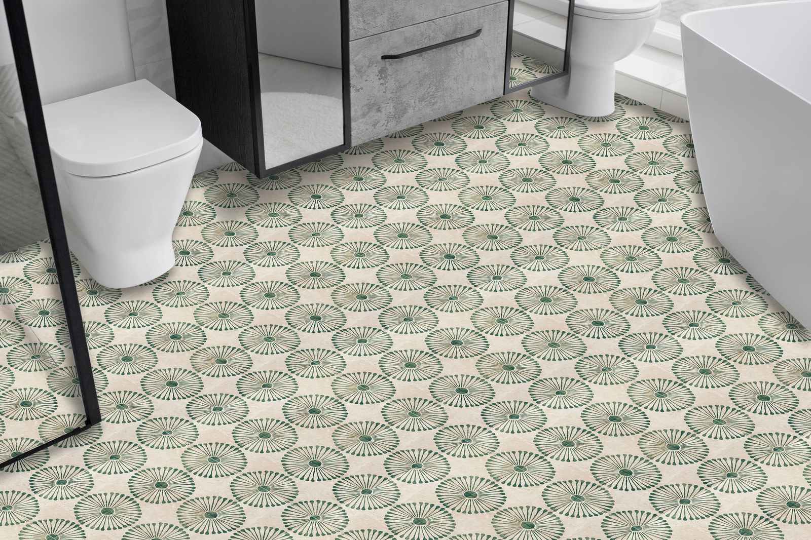 Green Circular Pattern Floor Tiles / 24 pcs