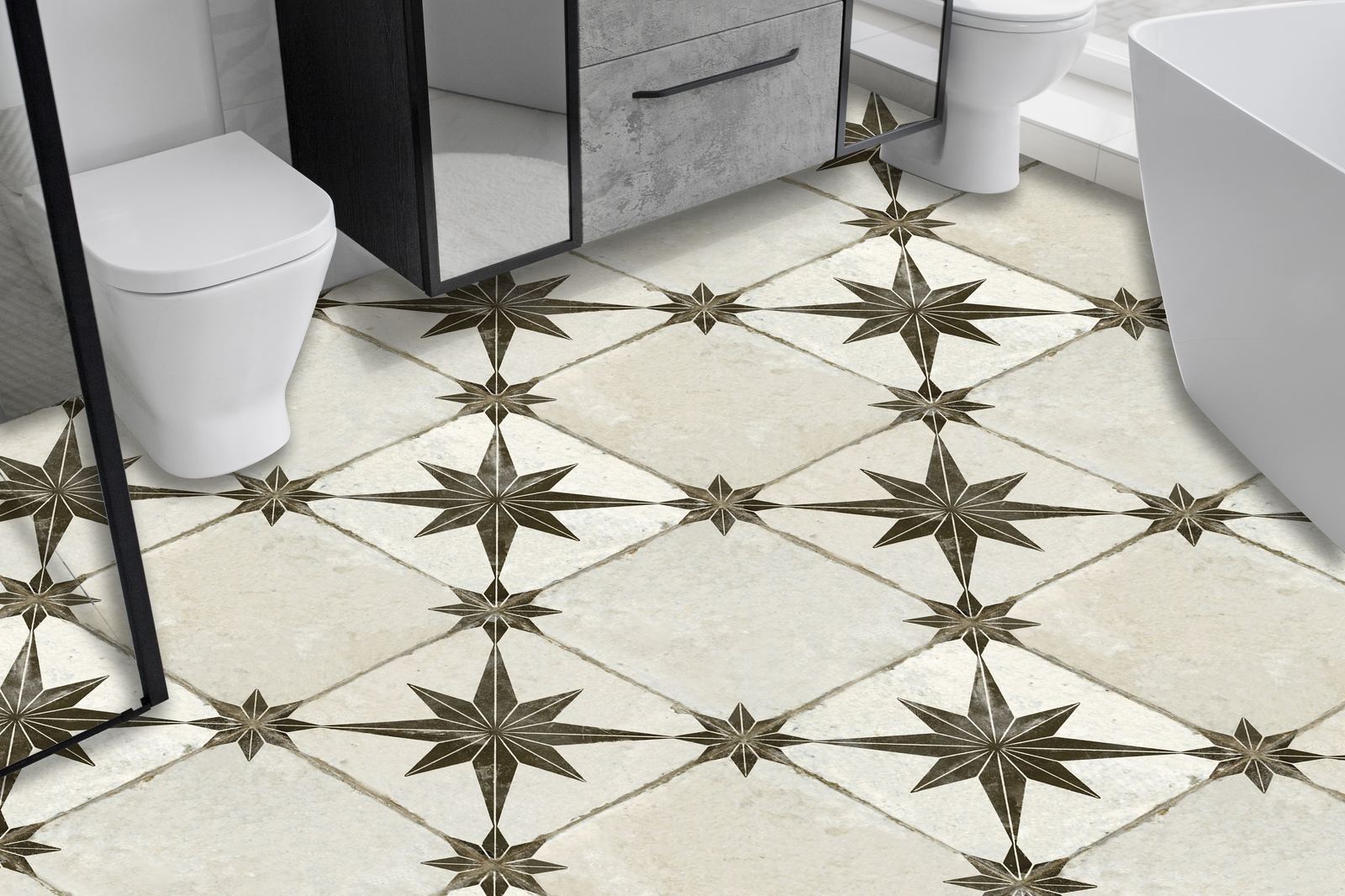 Vintage Star Pattern Floor Tiles / 24 pcs