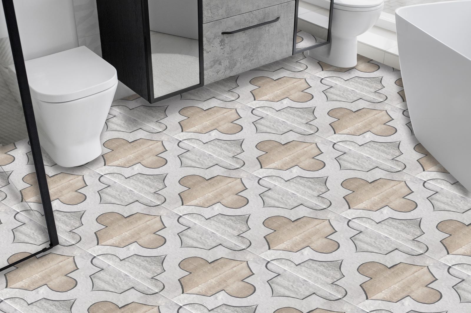 Decorative Geometric Pattern Floor Tiles / 24 pcs