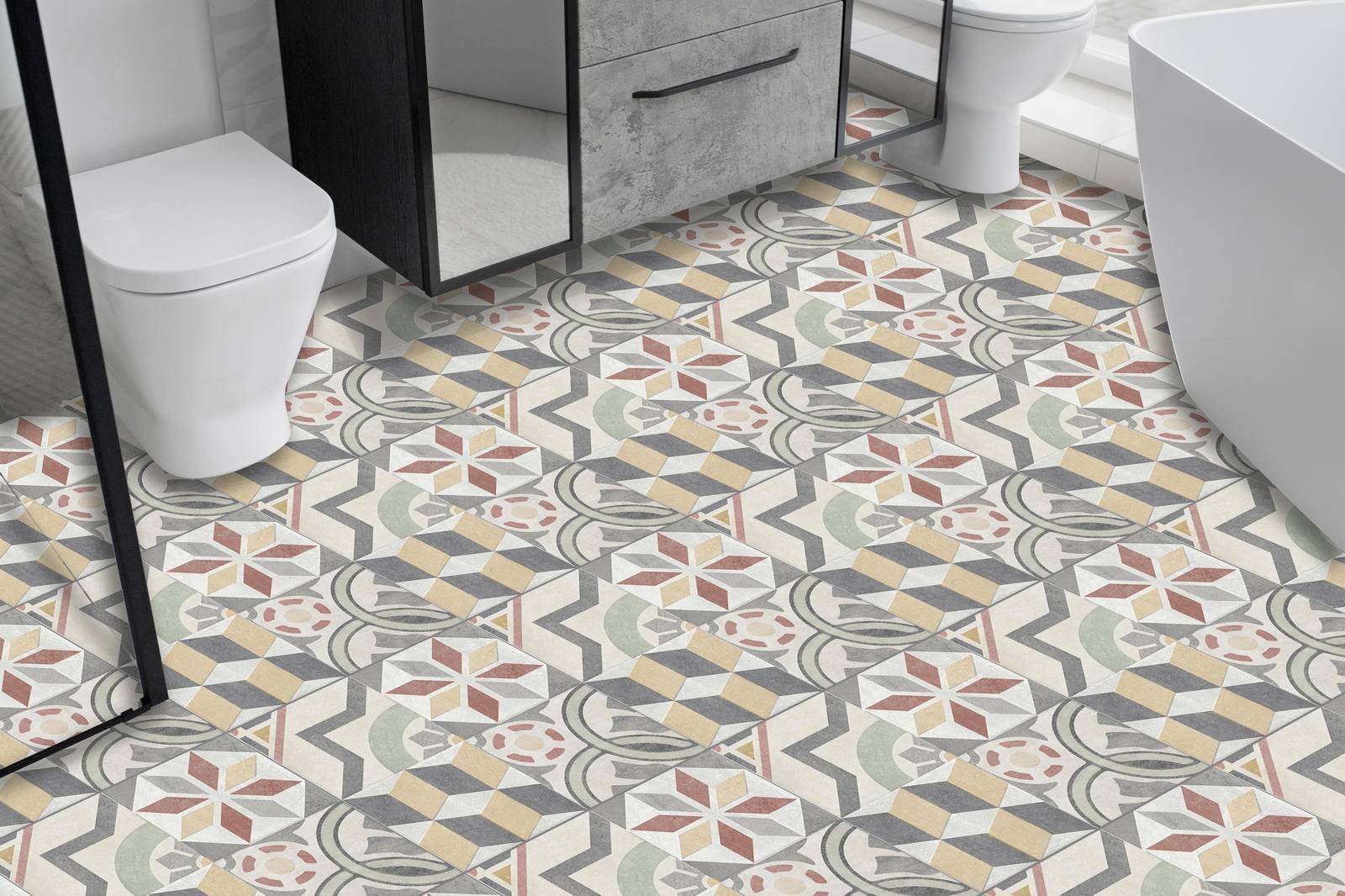 Patterned Geometric Floor Tiles / 24 pcs