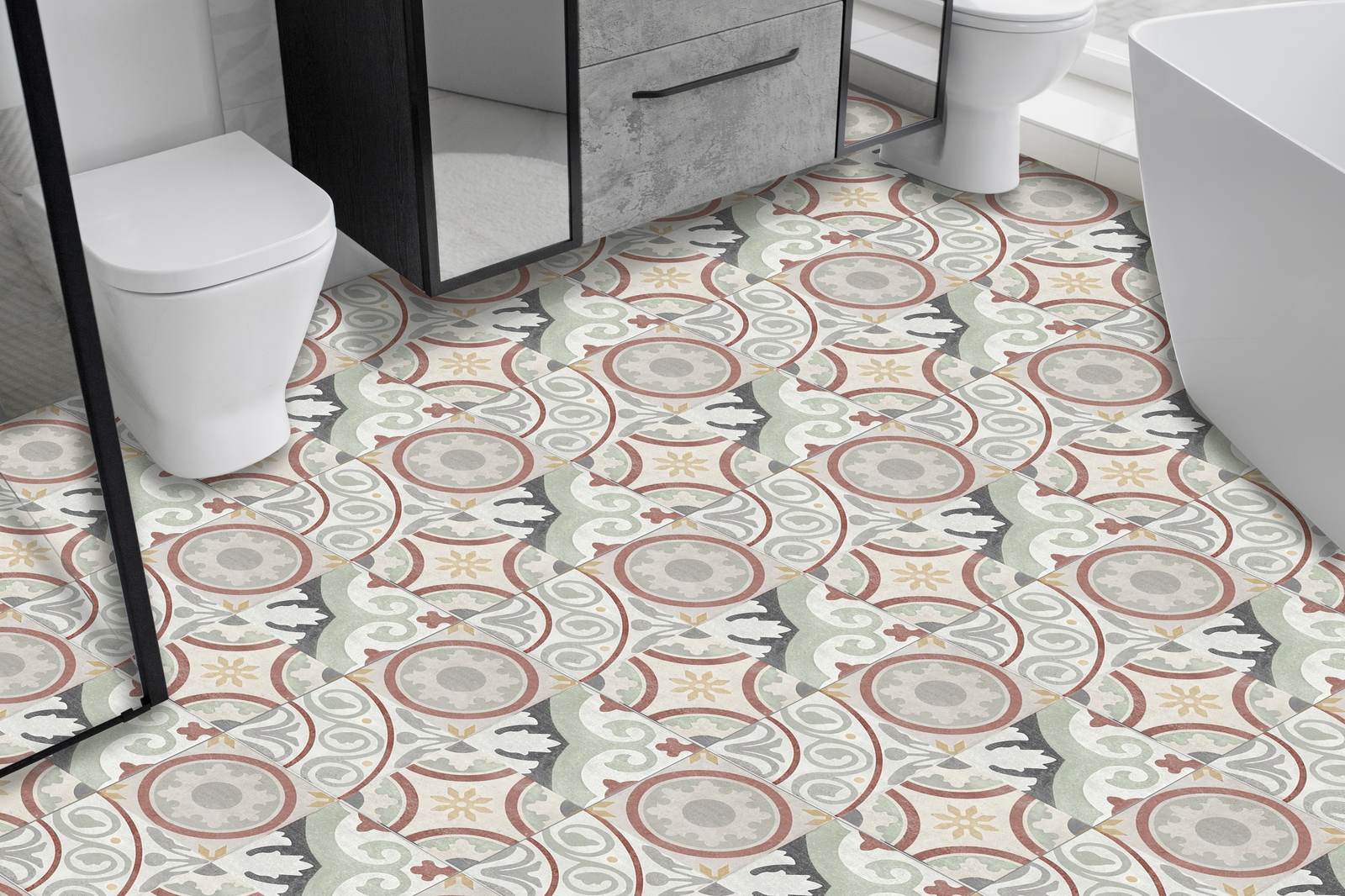 Vintage Patterned Floor Tiles / 24 pcs