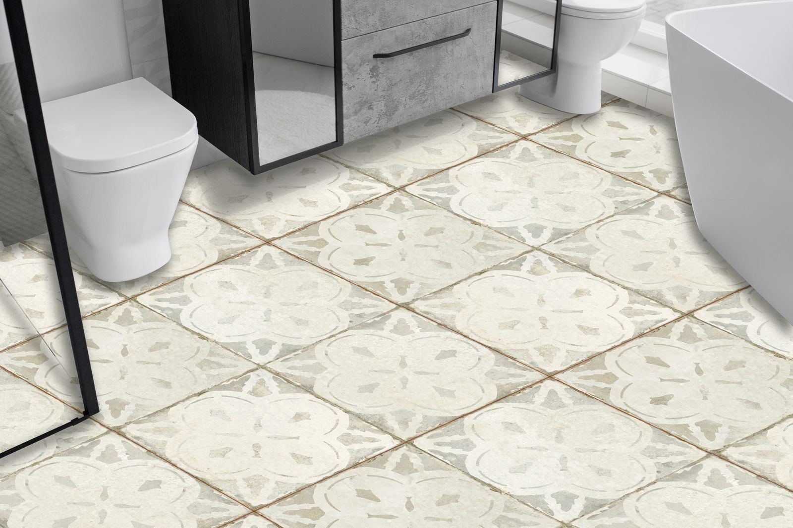 Vintage Floral Pattern Floor Tiles / 24 pcs
