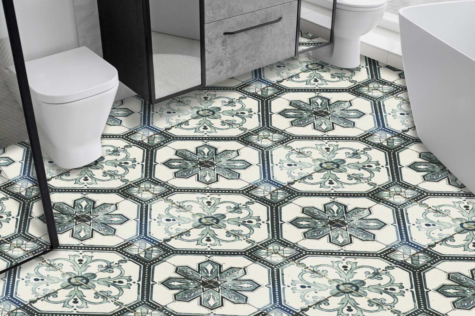 Vintage Patterned Floor Tiles / 24 pcs