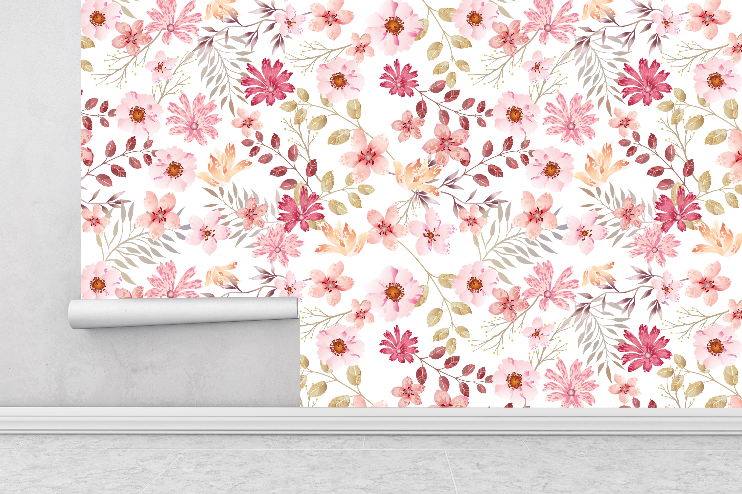 Wallpaper - Self-Adhesive / Floral Pattern /  Peel and Stick