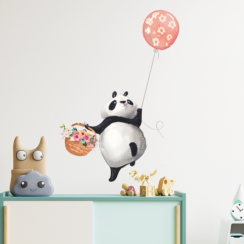 Wallsticker - Panda with Flowers and Balloon