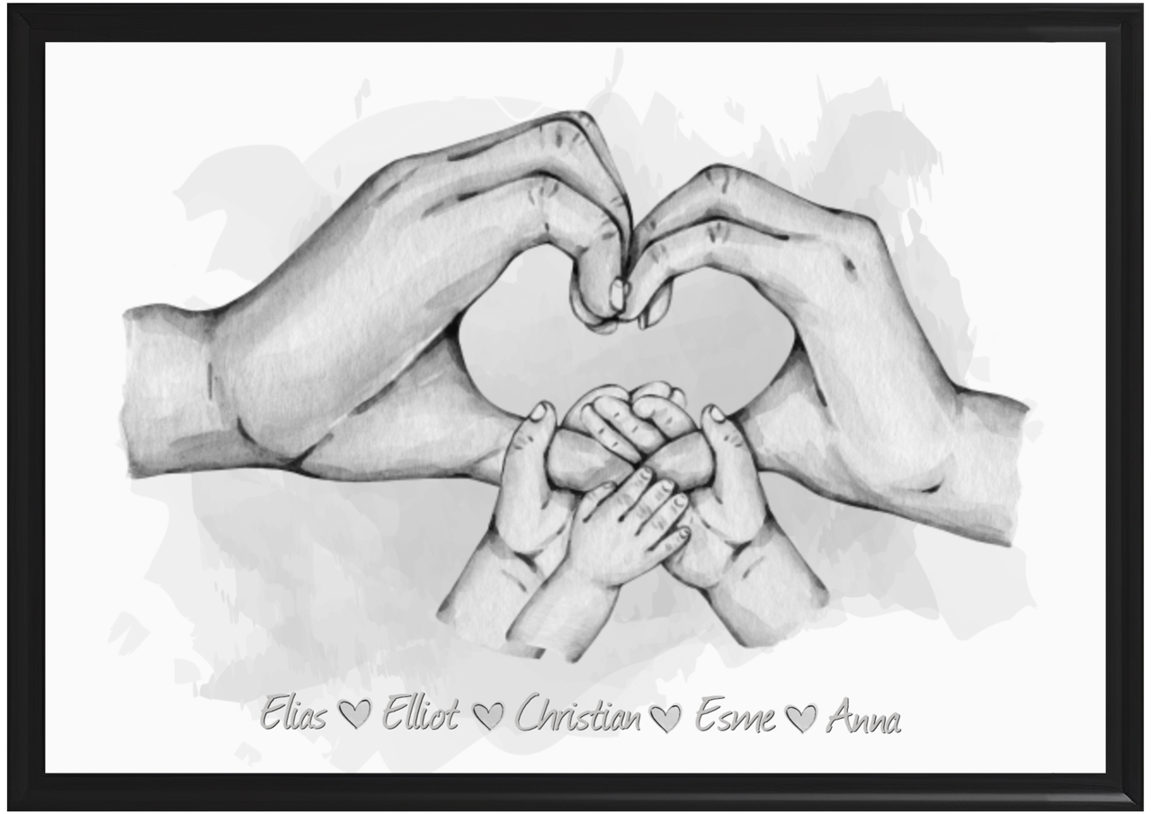 Custom Poster - Heart Family Hands / Three little hands / Grey