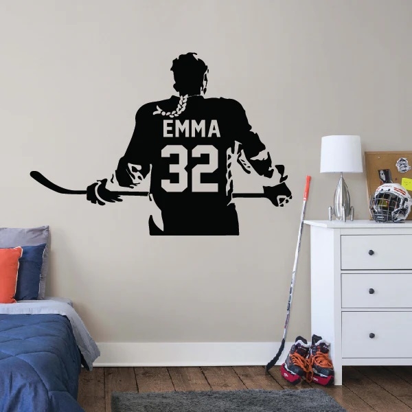 Wallstickers -  Hockey Player  / Personalised  Name and Number / 02