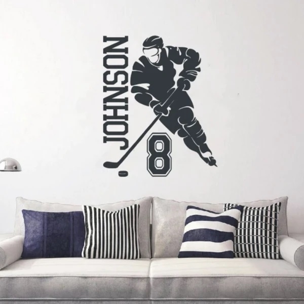 Wallstickers -  Hockey  Player  / Personalised  Name and Number / Transparent
