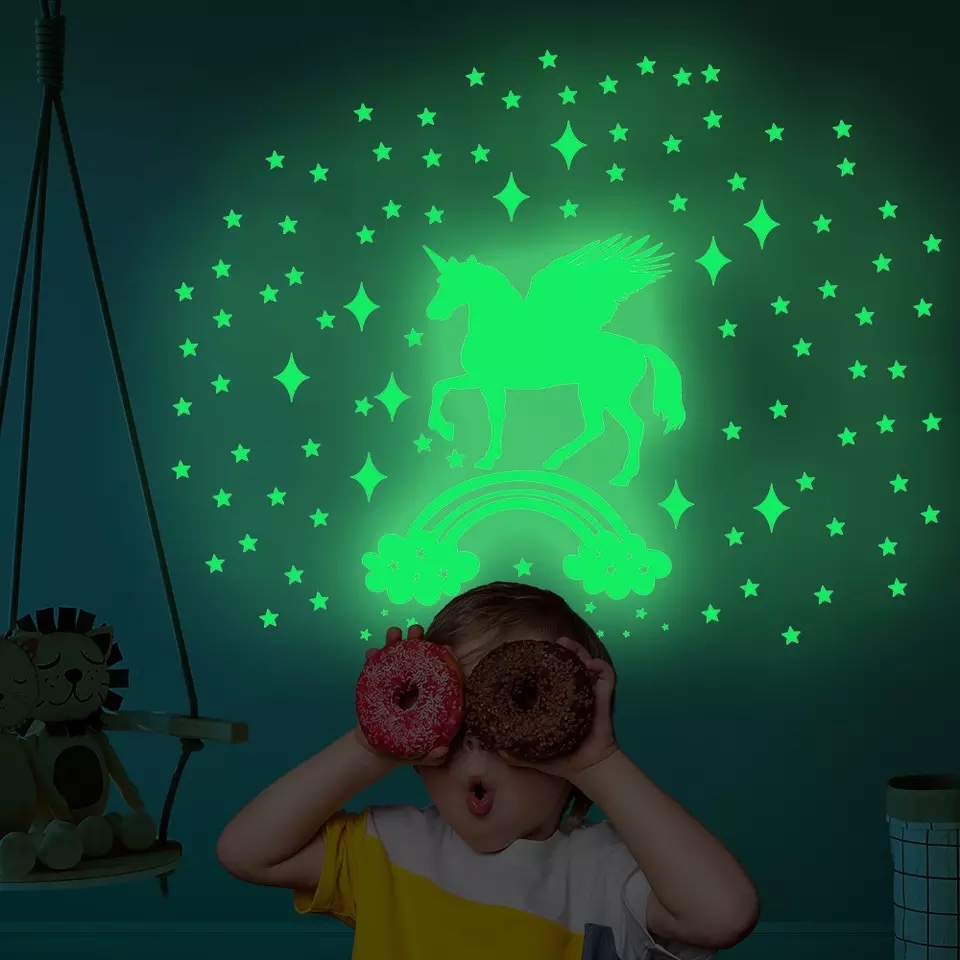 Wallsticker - Rainbow and Unicorn /  Glow in the Dark
