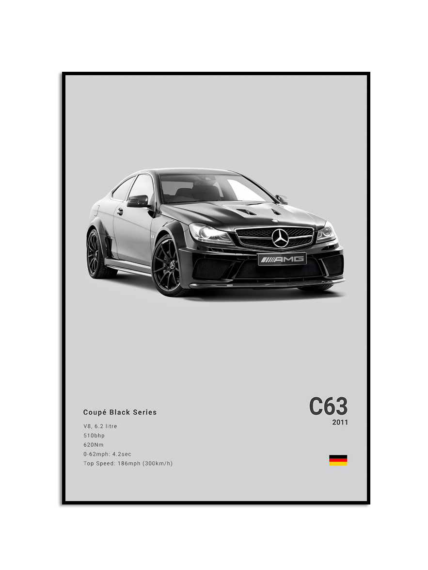 Poster –  Luxury Black and White Sports Car  / C 63 2011  / Grey