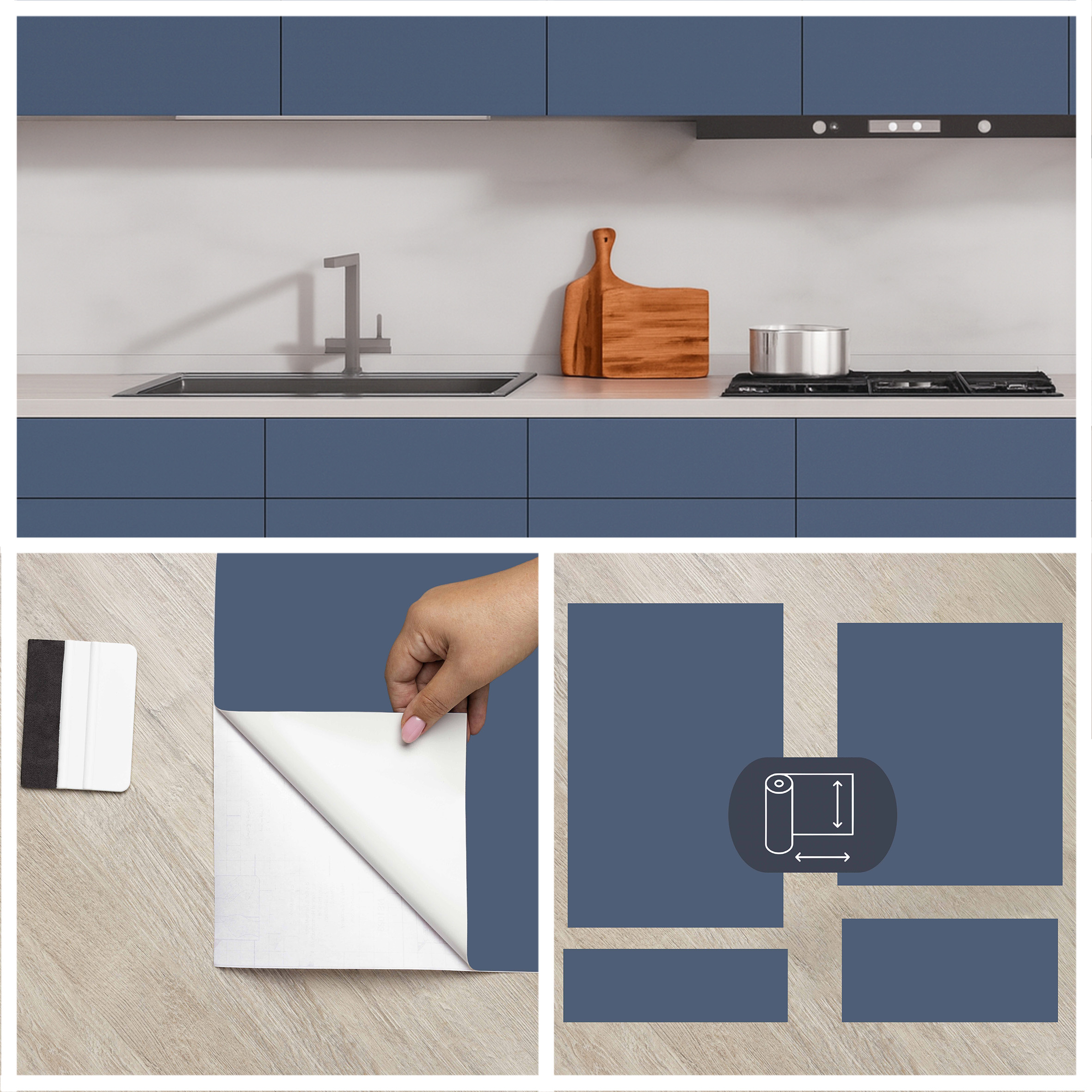 Contact Paper for Kitchen Cabinets & Drawer Fronts - Custom Size / Blue