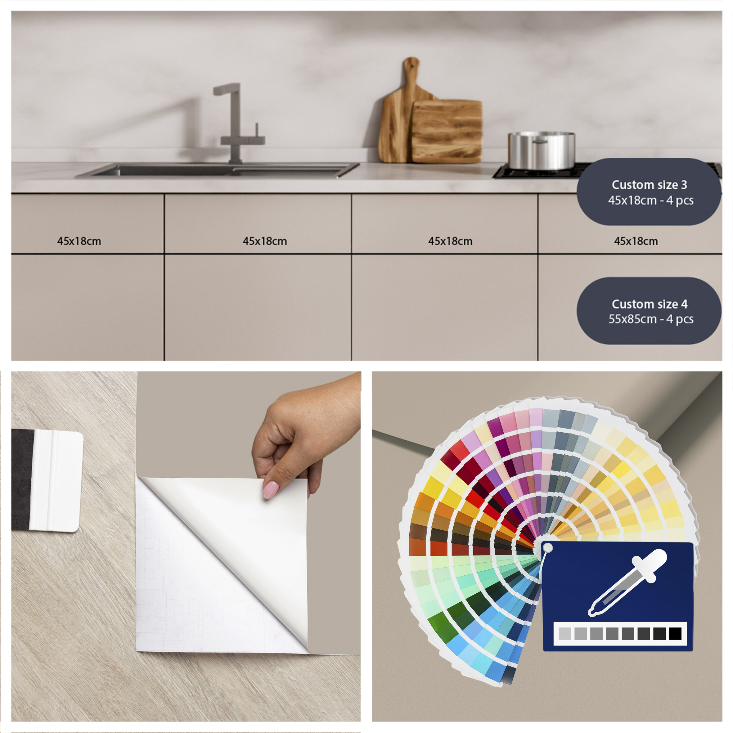 Contact Paper for Kitchen Cabinets & Drawer Fronts - Custom Size / Choose colour