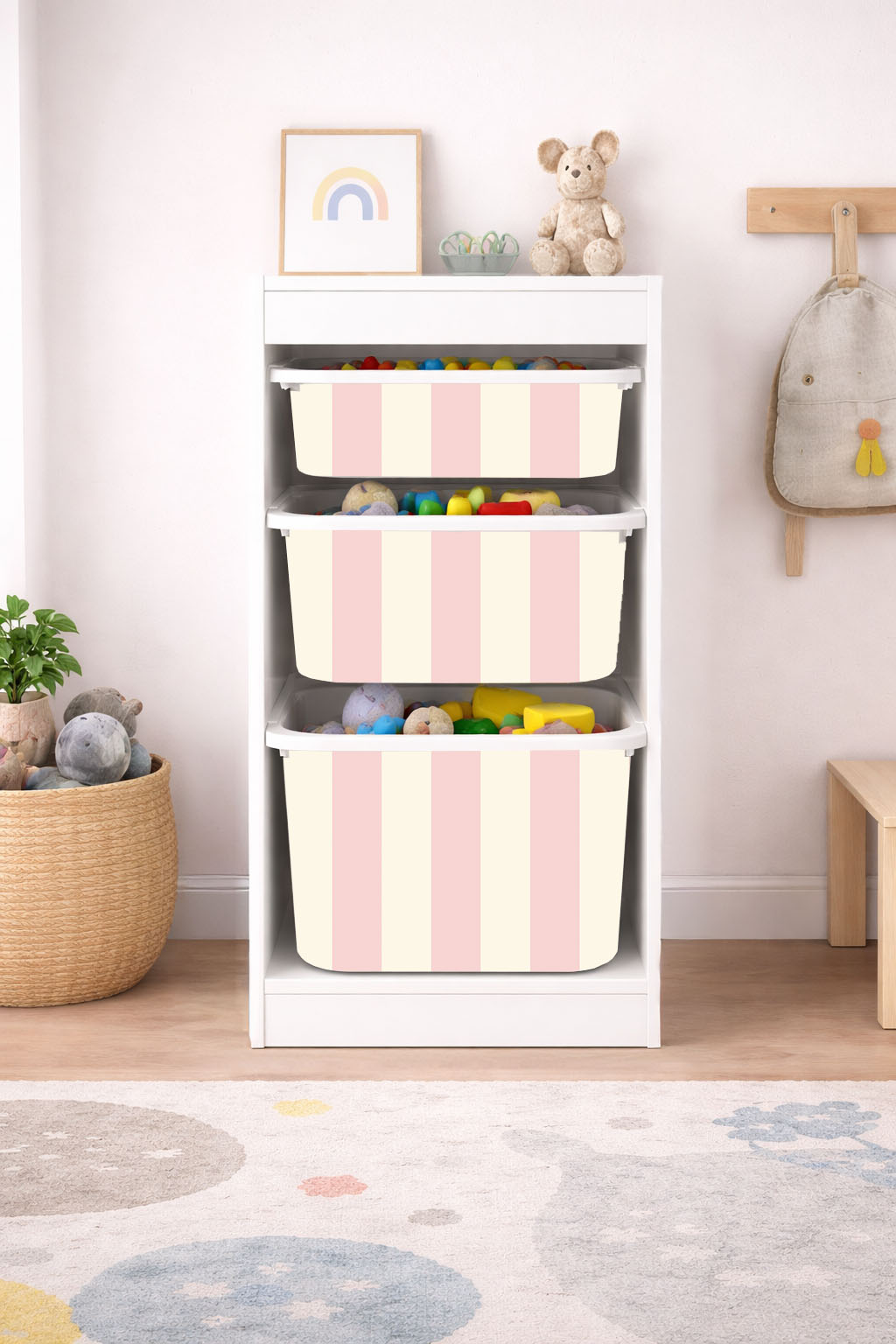 Self-Adhesive Sticker – Trofast Box Decal – Long Side / Select Size / Stripes pink-cream