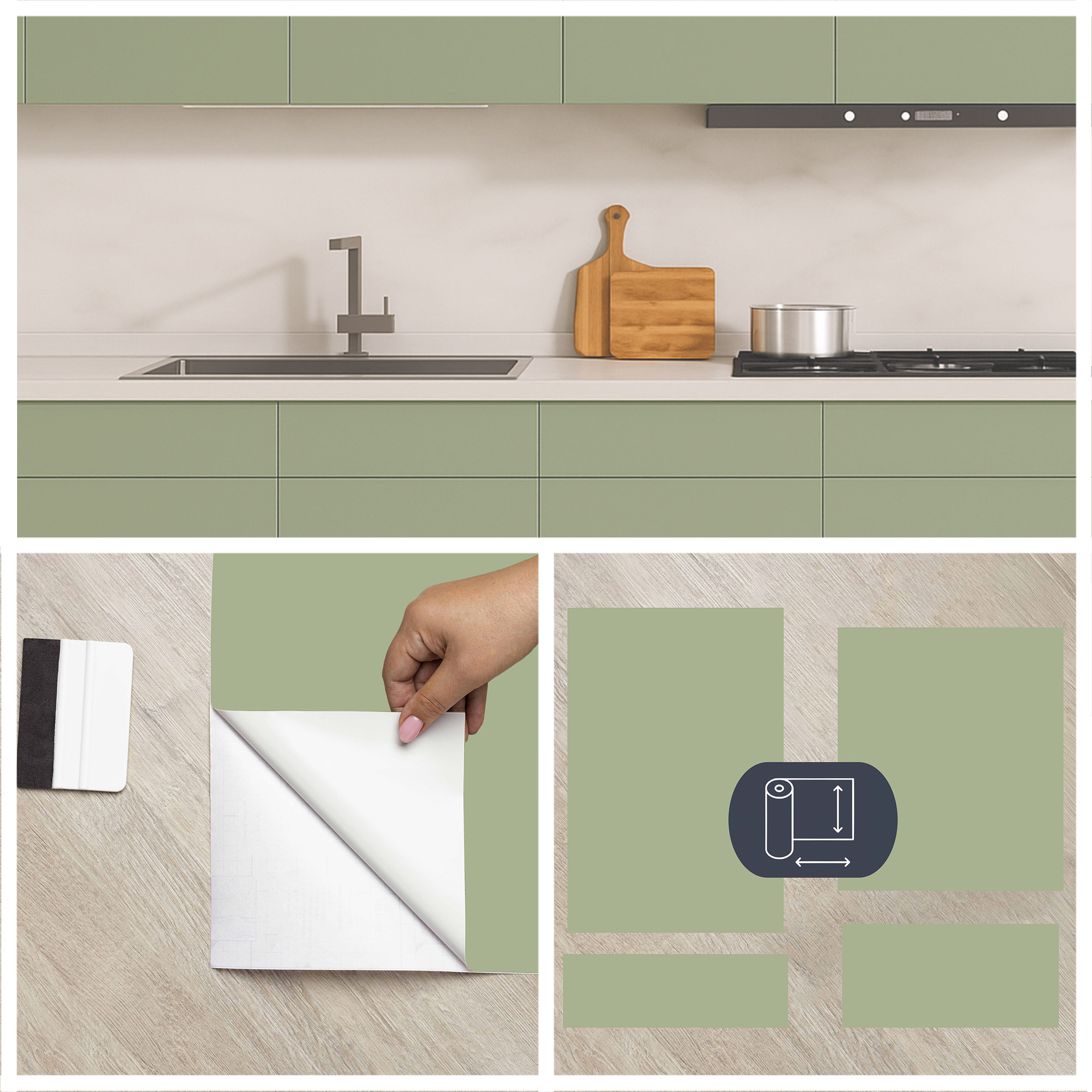 Contact Paper for Kitchen Cabinets & Drawer Fronts - Custom Size / Sage Green