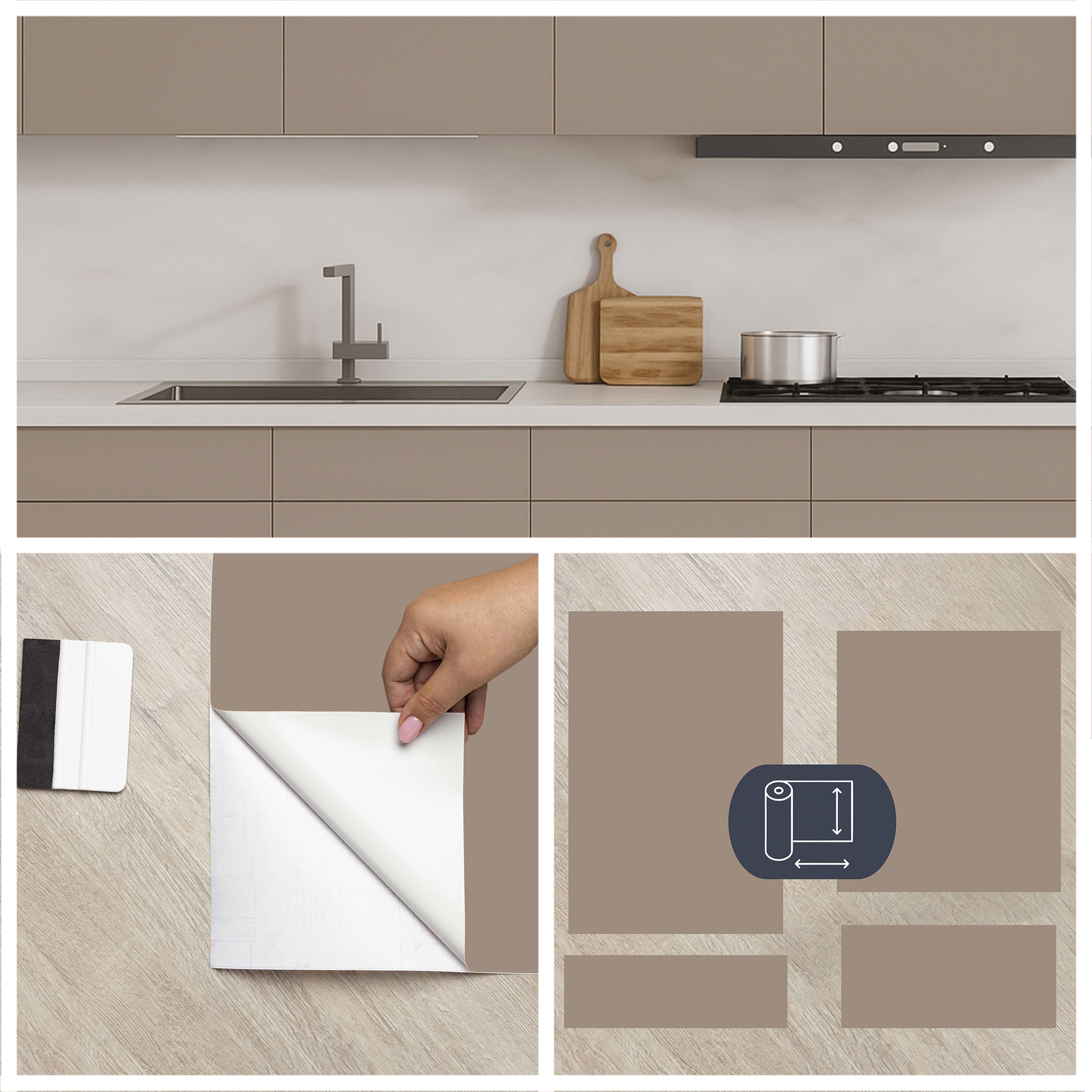 Contact Paper for Kitchen Cabinets & Drawer Fronts - Custom Size / Taupe