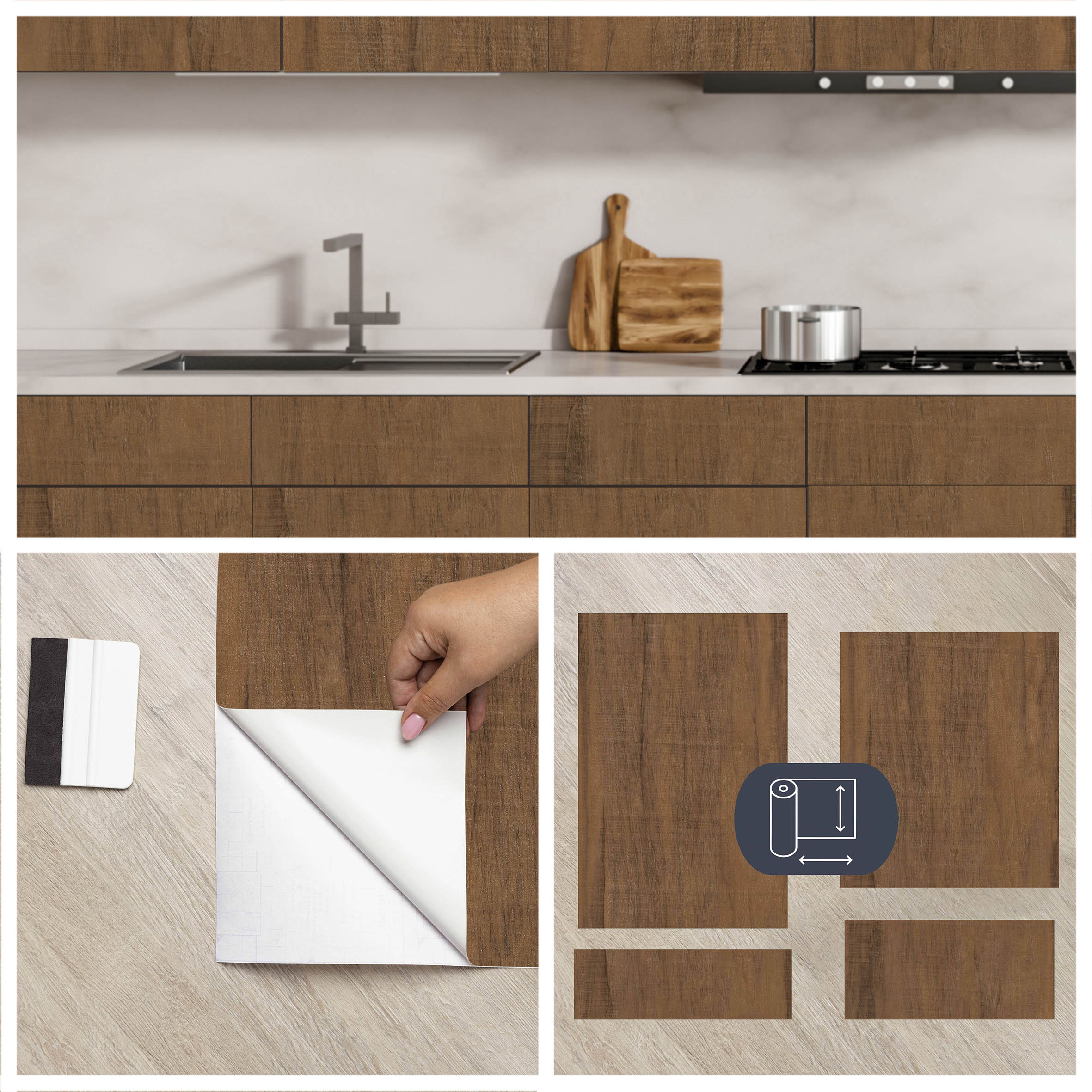 Contact Paper for Kitchen Cabinets & Drawer Fronts - Custom Size / Oiled wood
