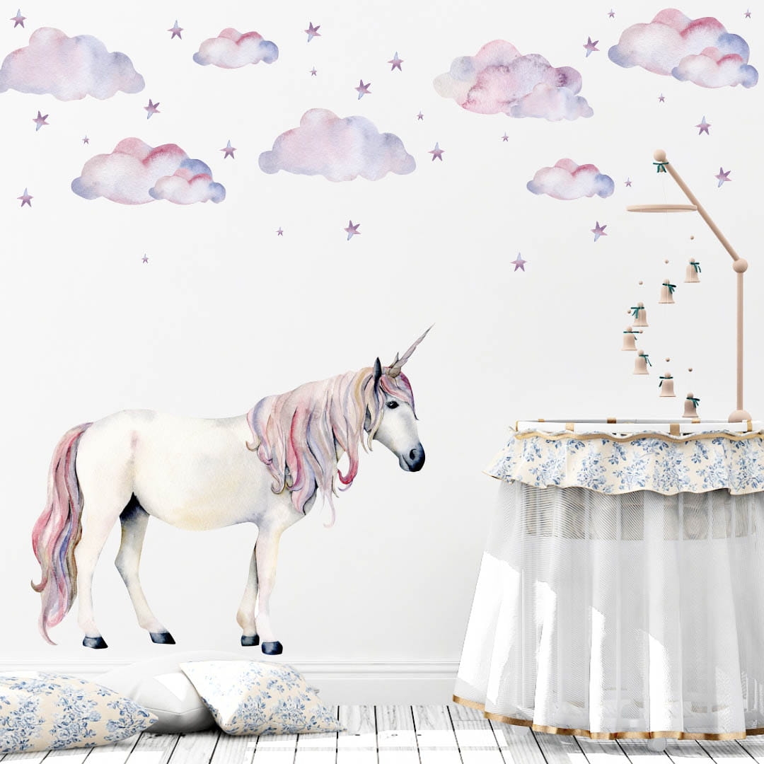 Wallsticker - Unicorn, Clouds, Stars