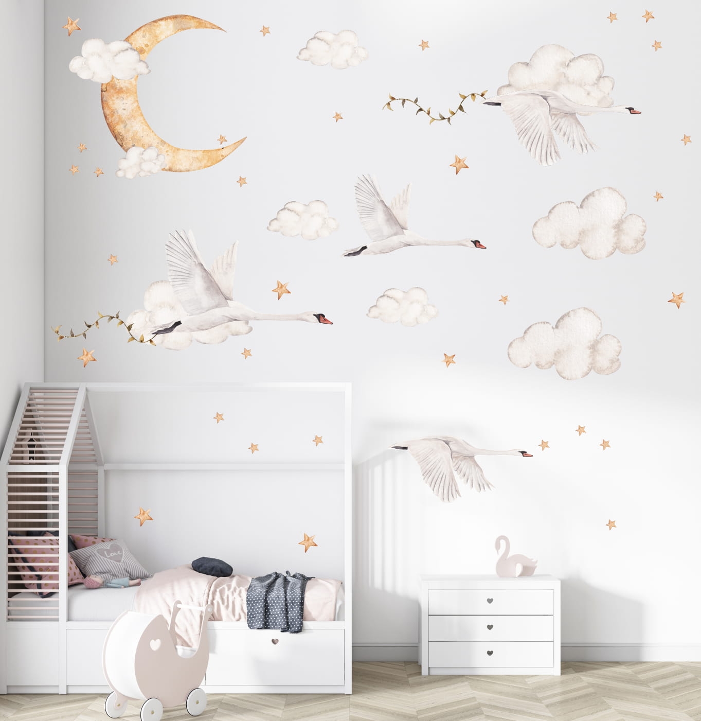 Wallsticker - Swans and the Moon