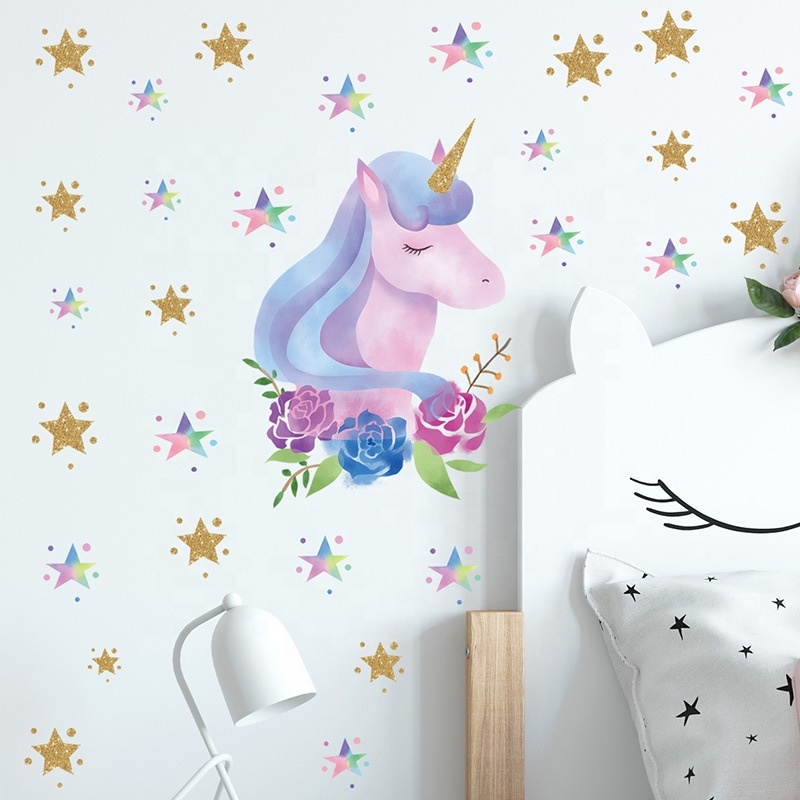 Wallsticker - Unicorn with Flowers and Stars