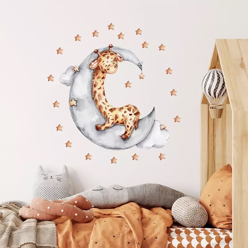 Wallsticker - Giraffe Sleeping on the Moon