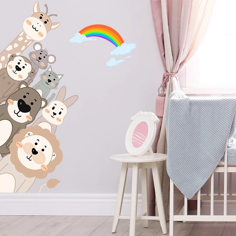 Wallsticker - Peeking  Animals with Rainbow