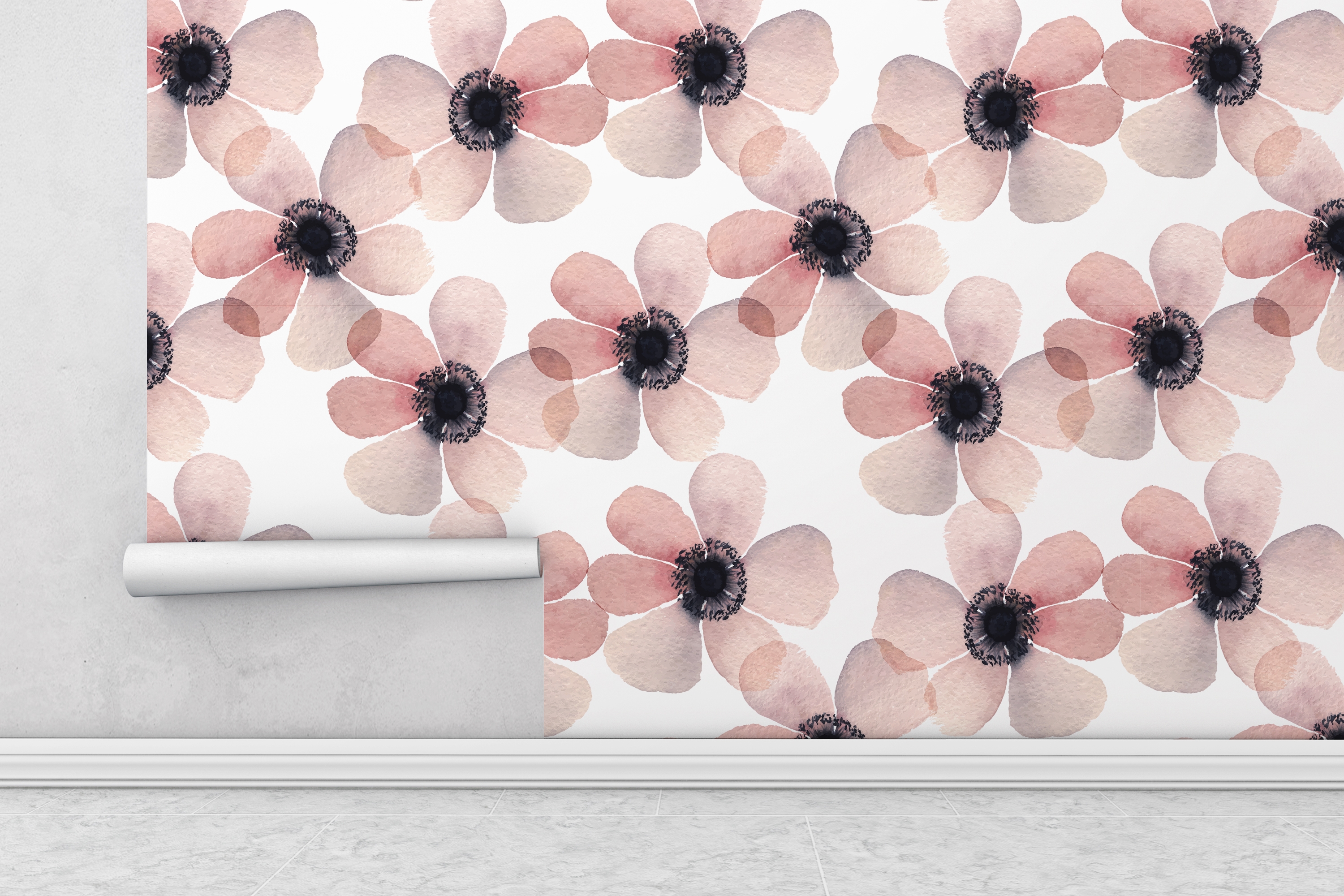 Wallpaper - Self-Adhesive / Floral Pattern / Pink /  Peel and Stick