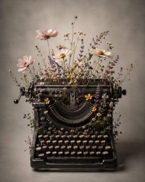Poster - Vintage Typewriter with Flowers