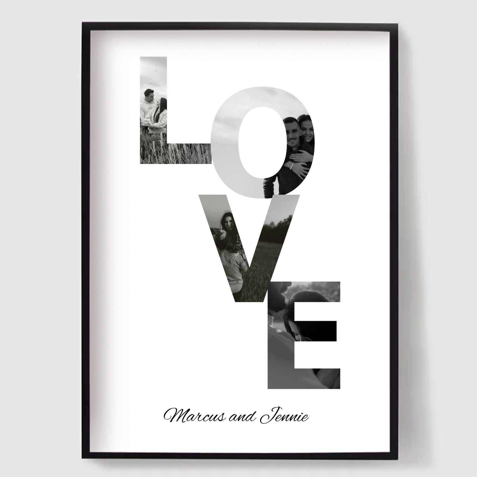 Personalised Poster - Black and White LOVE Photo Collage