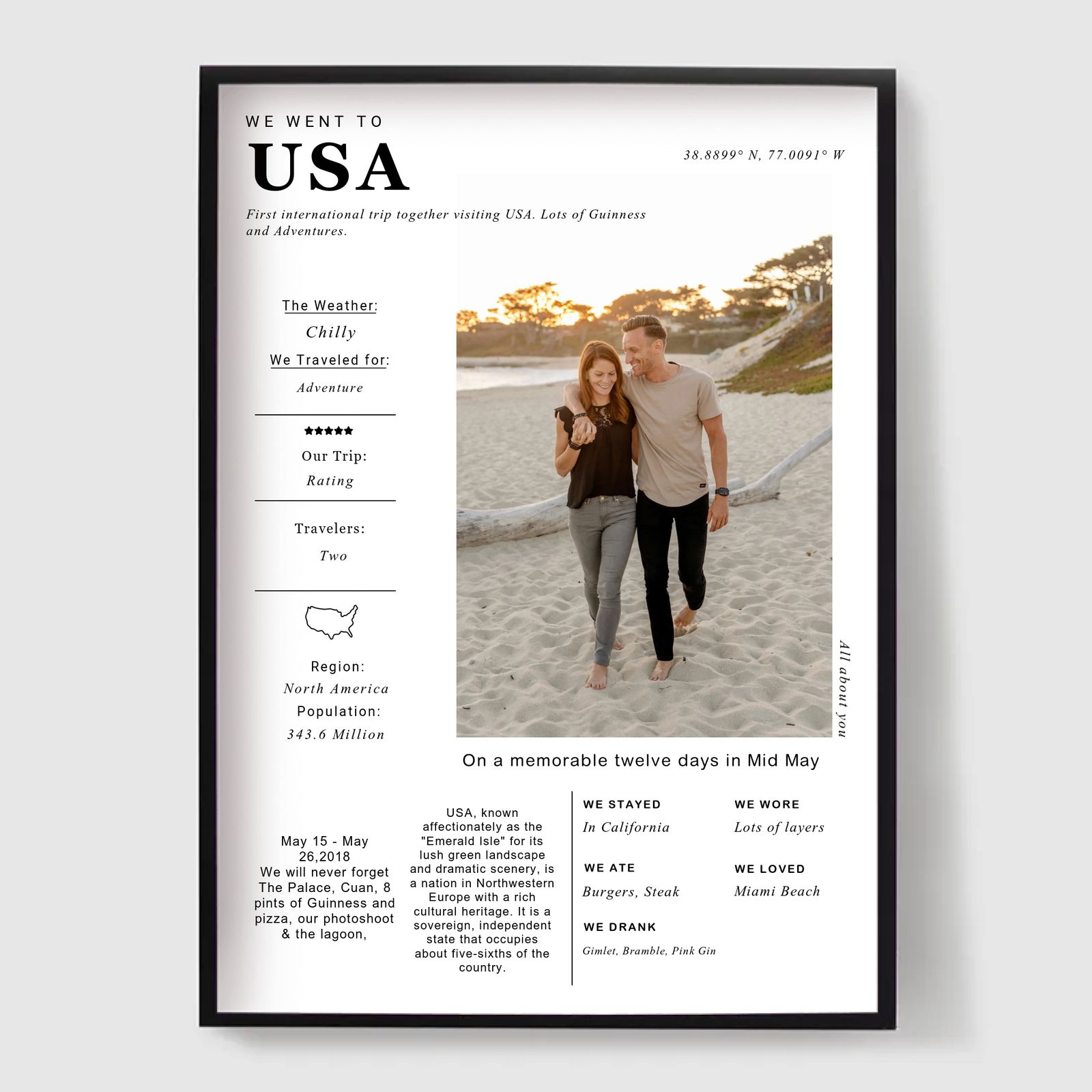 Personalised Poster - Custom Travel Print - UNITED STATES
