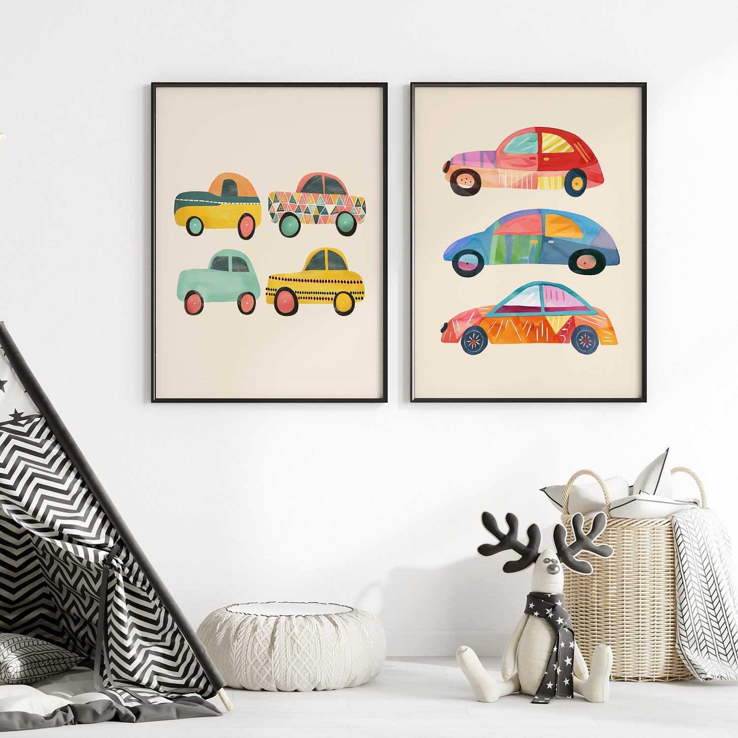 Poster - Colorful Vintage Cars / Set of 2