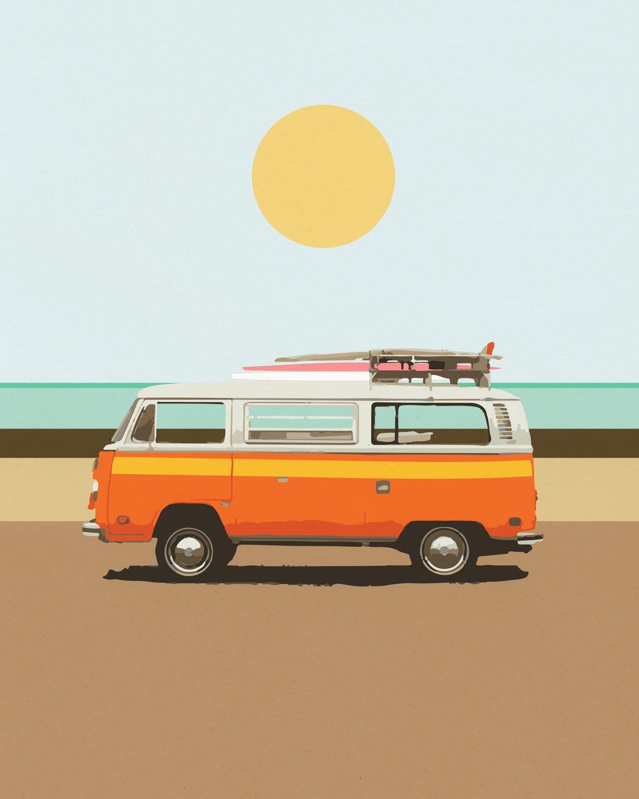 Poster - Vintage Van with Surfboard