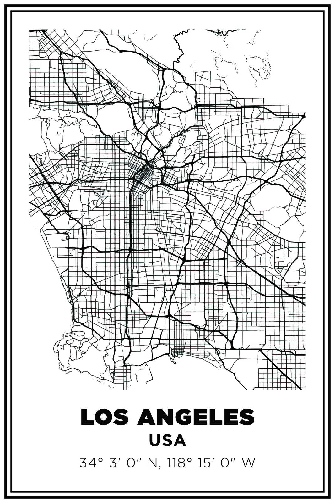 Los Angeles Map Wall Poster
